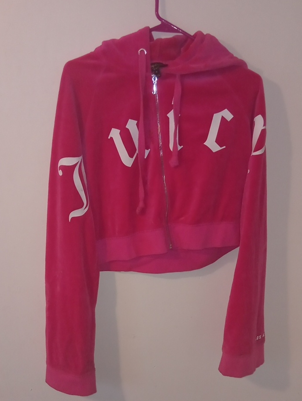 Juicy Couture Black Lable Hot Pink Velour Cropped Zip Hoodie